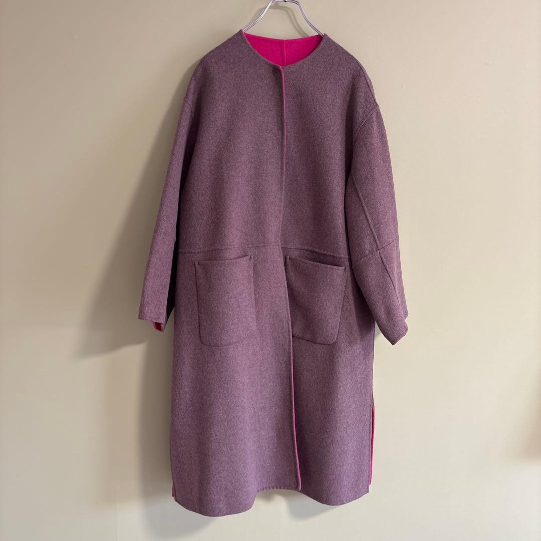 SIMPLICITE ピンク ブラウン　ロングコート リバーシブル　F