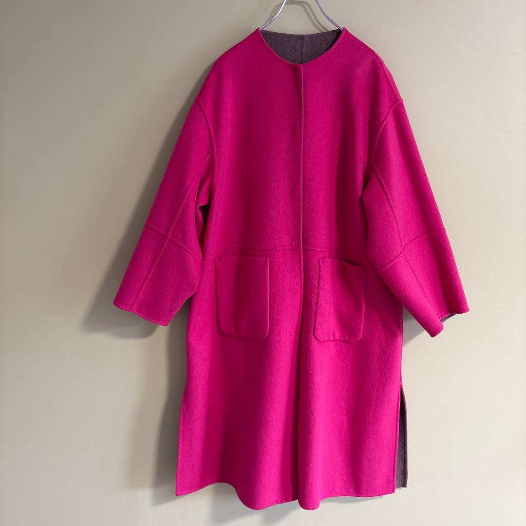 SIMPLICITE ピンク ブラウン　ロングコート リバーシブル　F