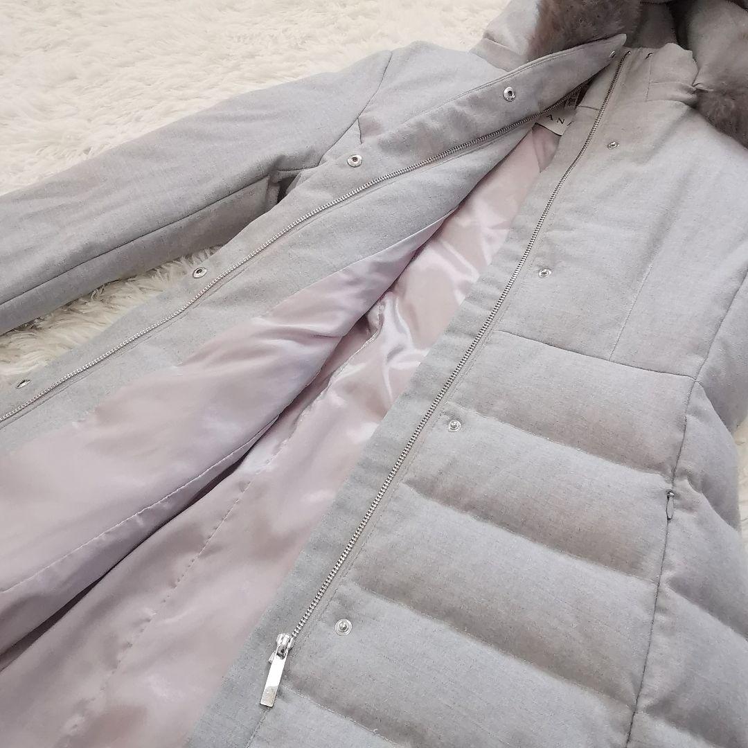 ANAYI フォックス ファー ロング ダウン コート アナイ ライトグレー M