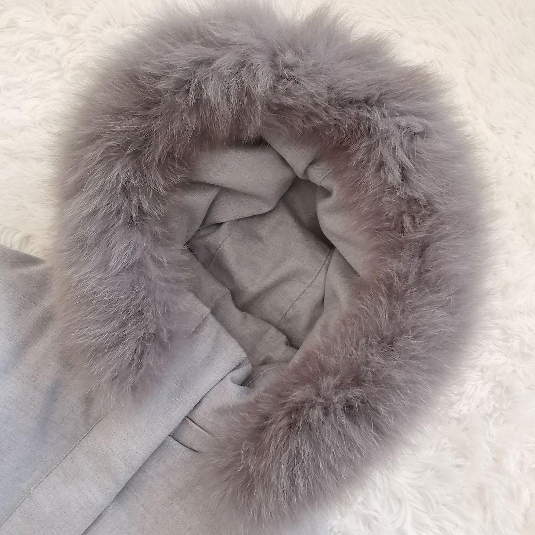 ANAYI フォックス ファー ロング ダウン コート アナイ ライトグレー M
