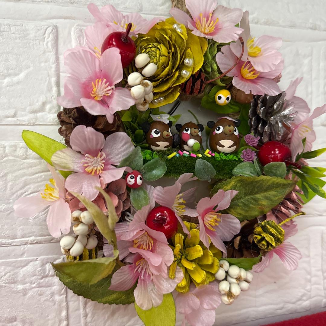 どんぐりアート♡春のメモスタンド3個&リース2個♡