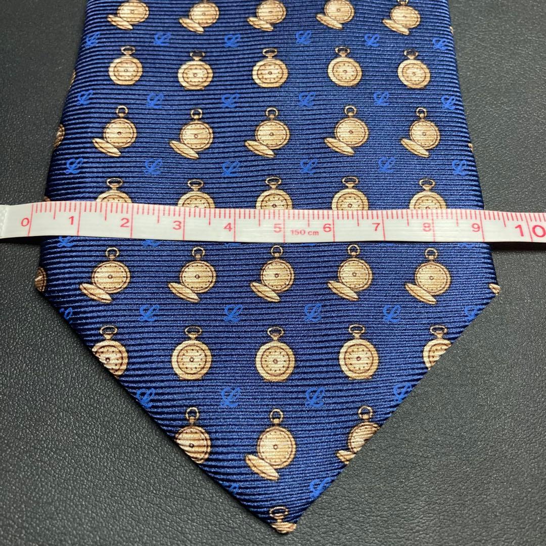 【美品】LOEWE ロエベ　ネクタイ　ネイビー　ブラウン　ブルー　懐中時計柄