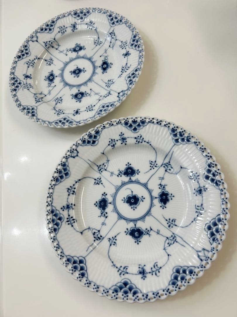 ロイヤルコペンハーゲン　ブルーフルーテッド　フルレース　プレート　ペア　2枚