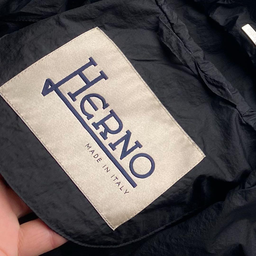 ヘルノ 袖シャーリング　スプリング　ロングコート ブラック 38　フーディ