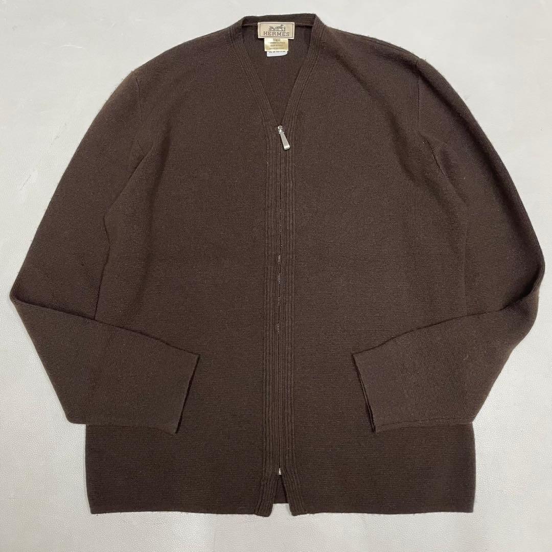 希少 HERMES エルメス カシミヤ ジップアップ カーディガン ブラウン
