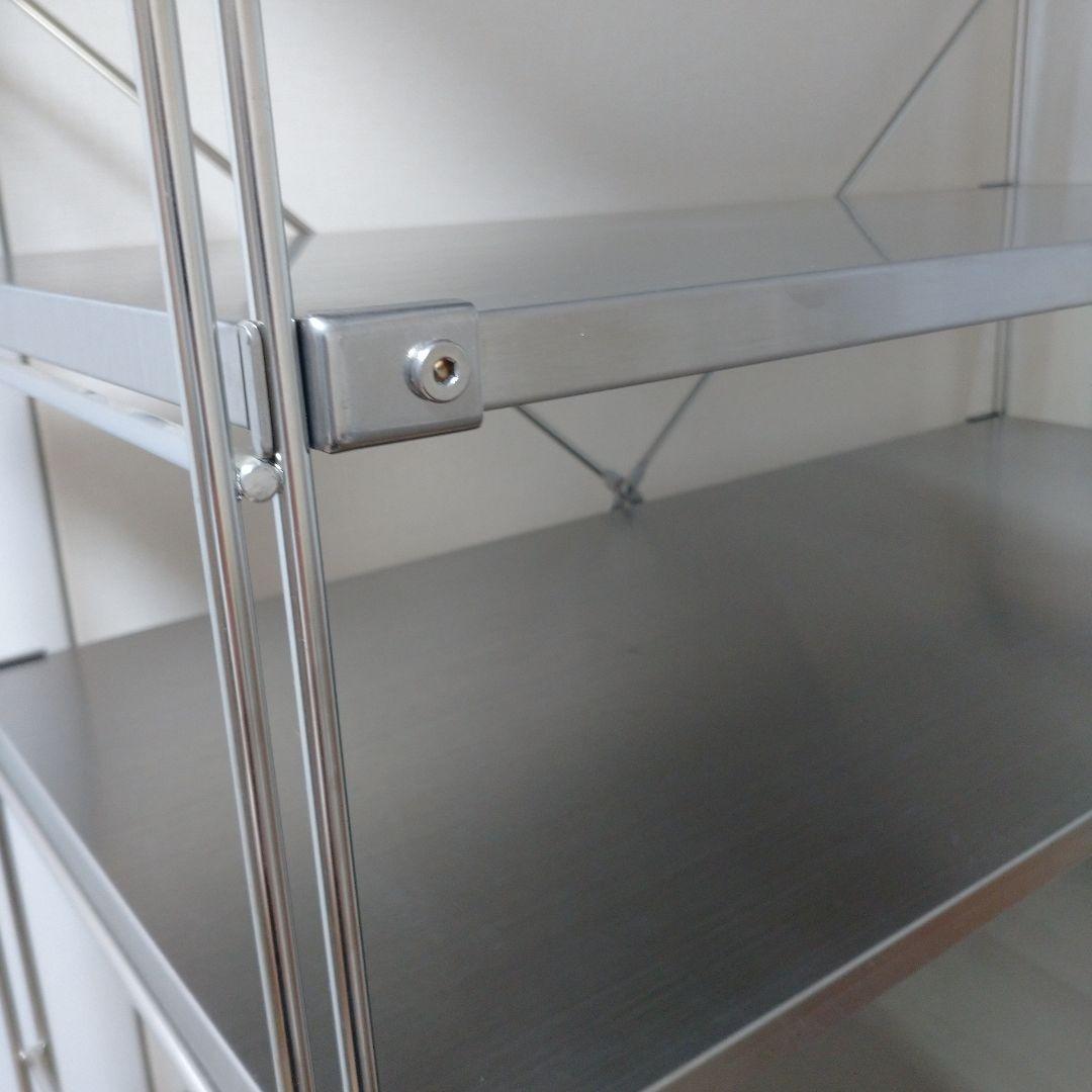 無印良品ステンレスユニットシェルフ　ワイド大、ワードローブバー＋転倒防止突っ張り