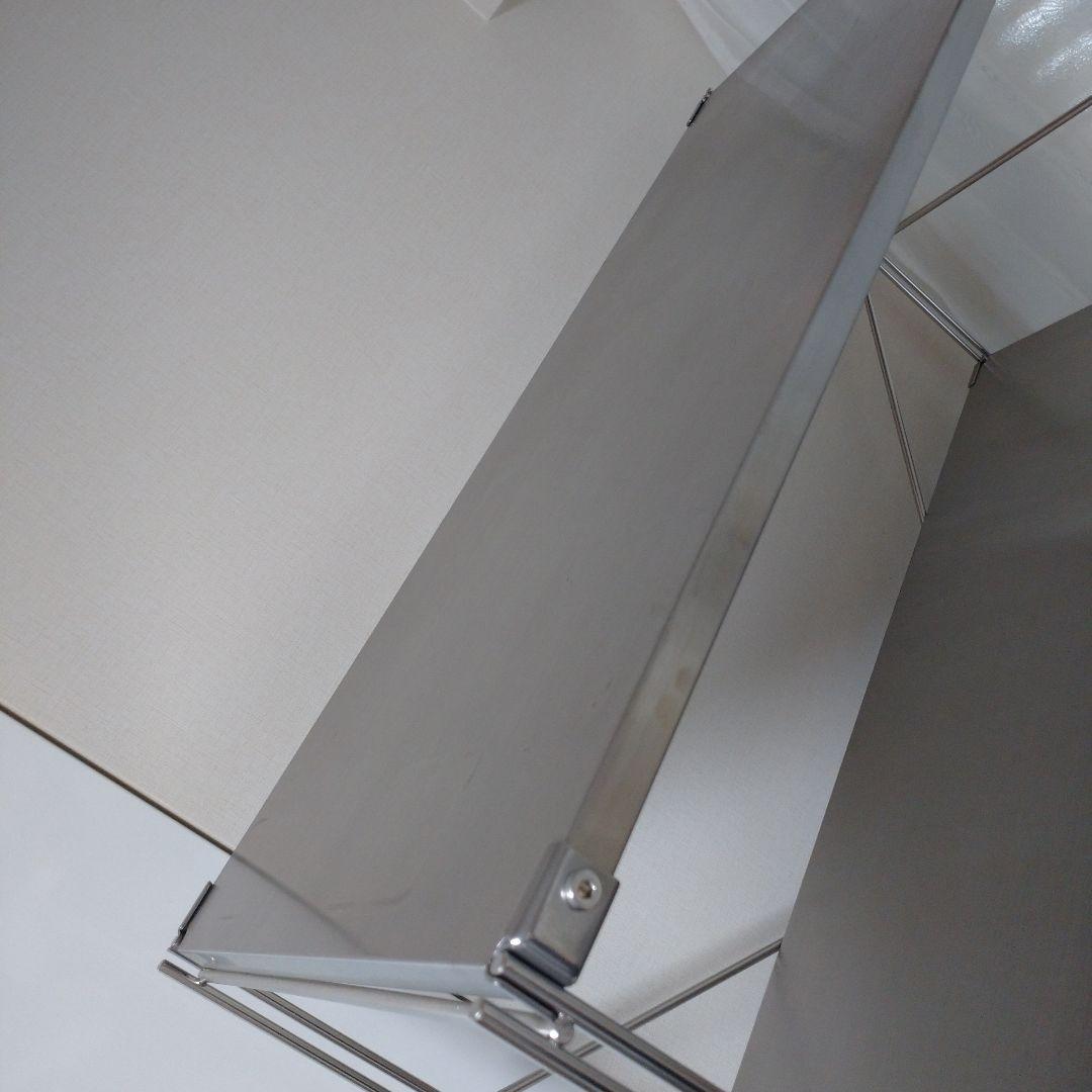 無印良品ステンレスユニットシェルフ　ワイド大、ワードローブバー＋転倒防止突っ張り