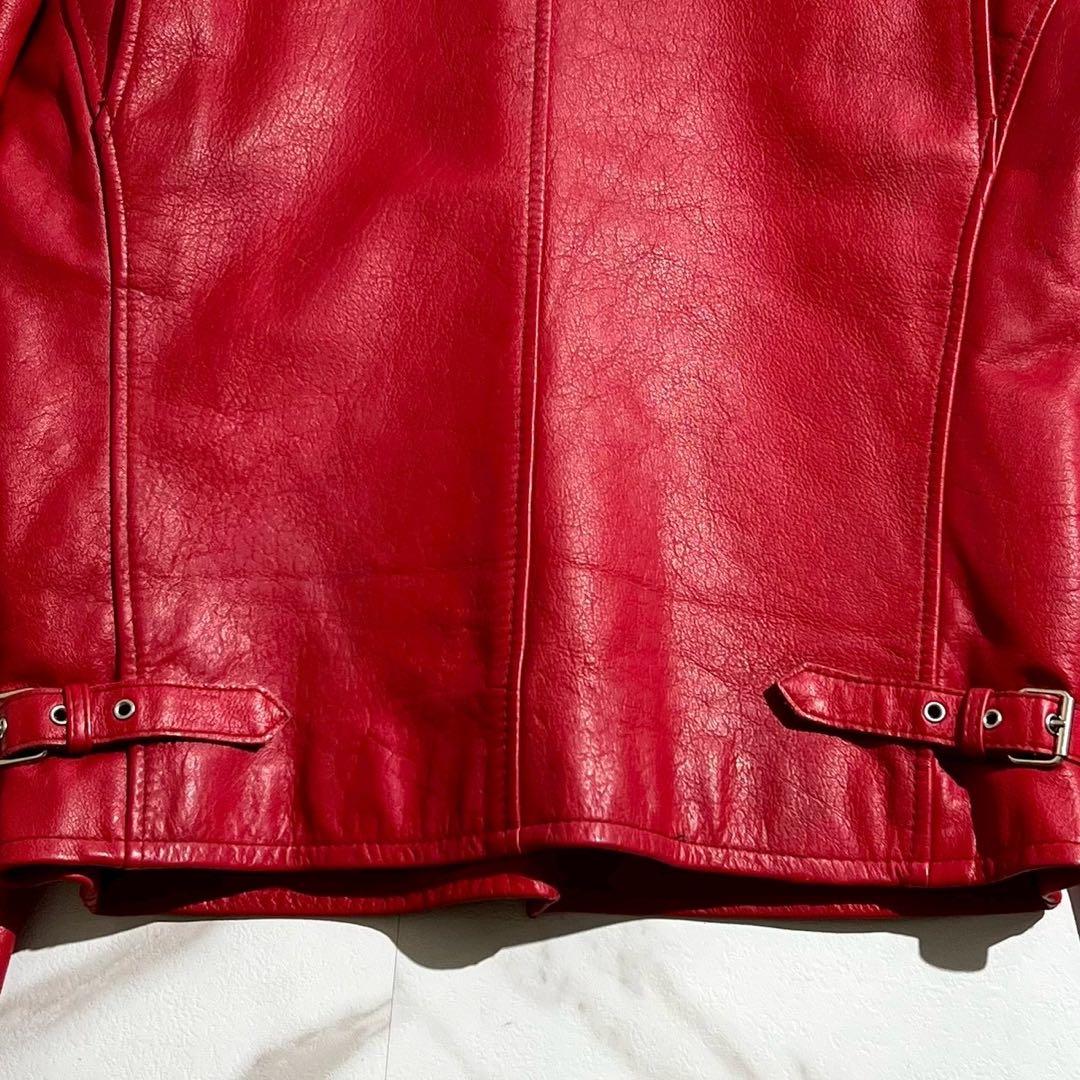 【超希少】ショット ライダースジャケット XLサイズ カウレザー チェック 赤