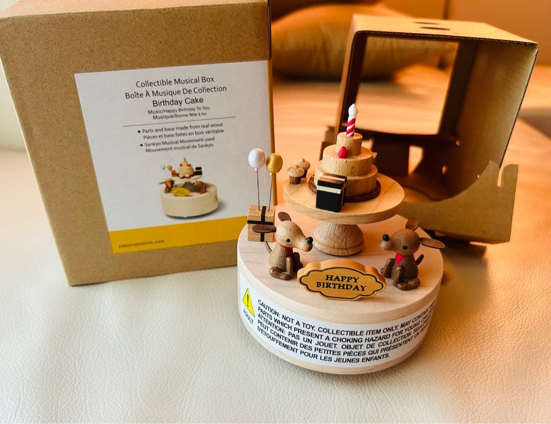 新品wonderful lifeのハンドメイドの木製オルゴール、犬、お誕生日