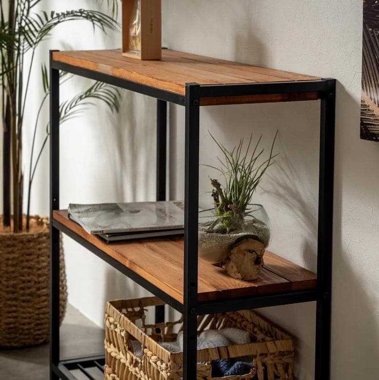 ウッド（天然木無垢材） × アイアン ラック 3段 オープンシェルフ 収納棚