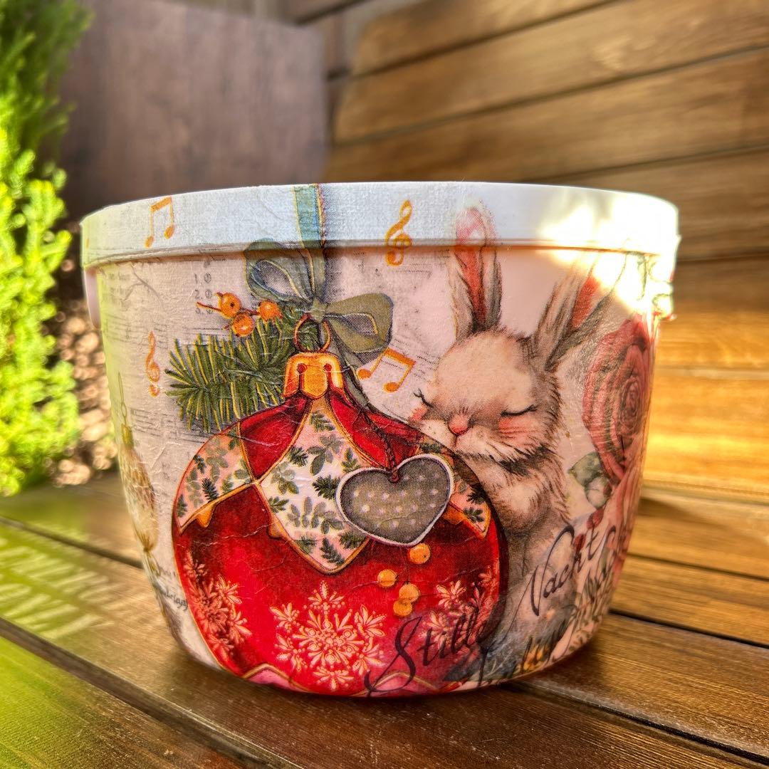 ご購入済み　リメイク　ラウンドバスケット オーナメントを抱いたうさぎさん