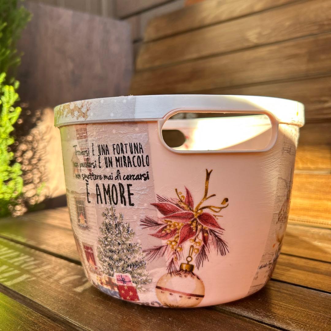 ご購入済み　リメイク　ラウンドバスケット オーナメントを抱いたうさぎさん