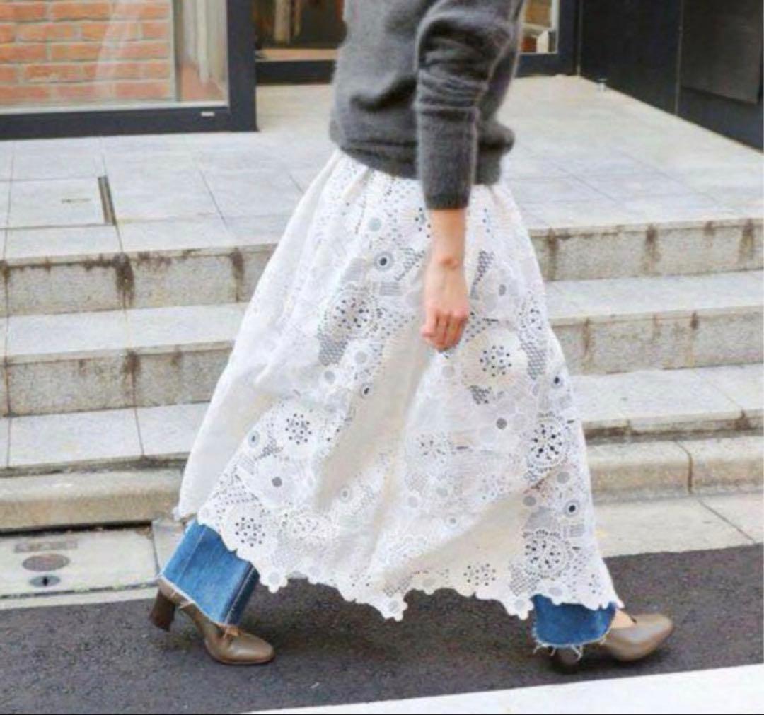 IENA luana ホワイトレース ロング巻きスカート