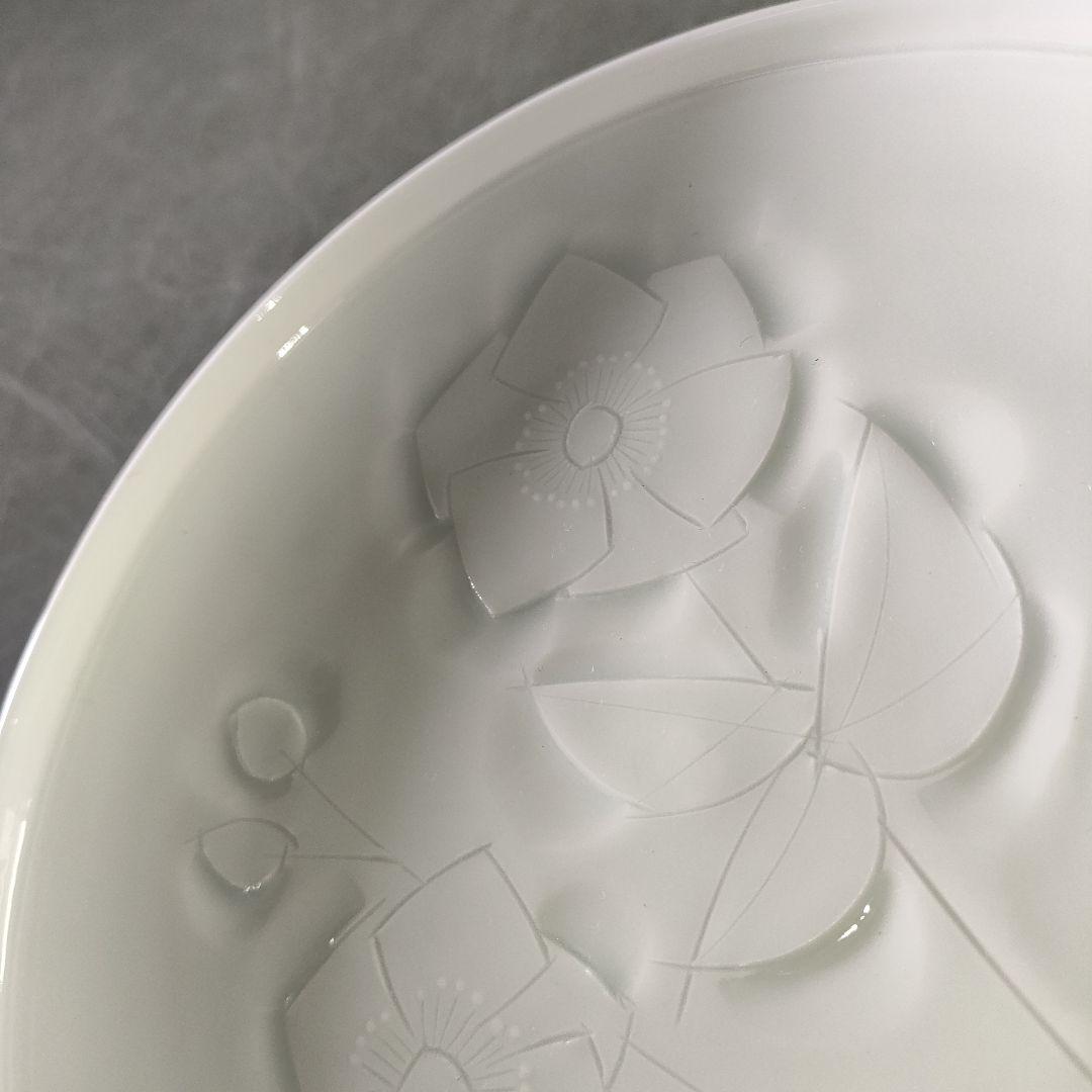 A1184-5/宮川喜吉 造/白磁彫花紋皿6客/共箱/飾皿/膾皿/懐石道具/