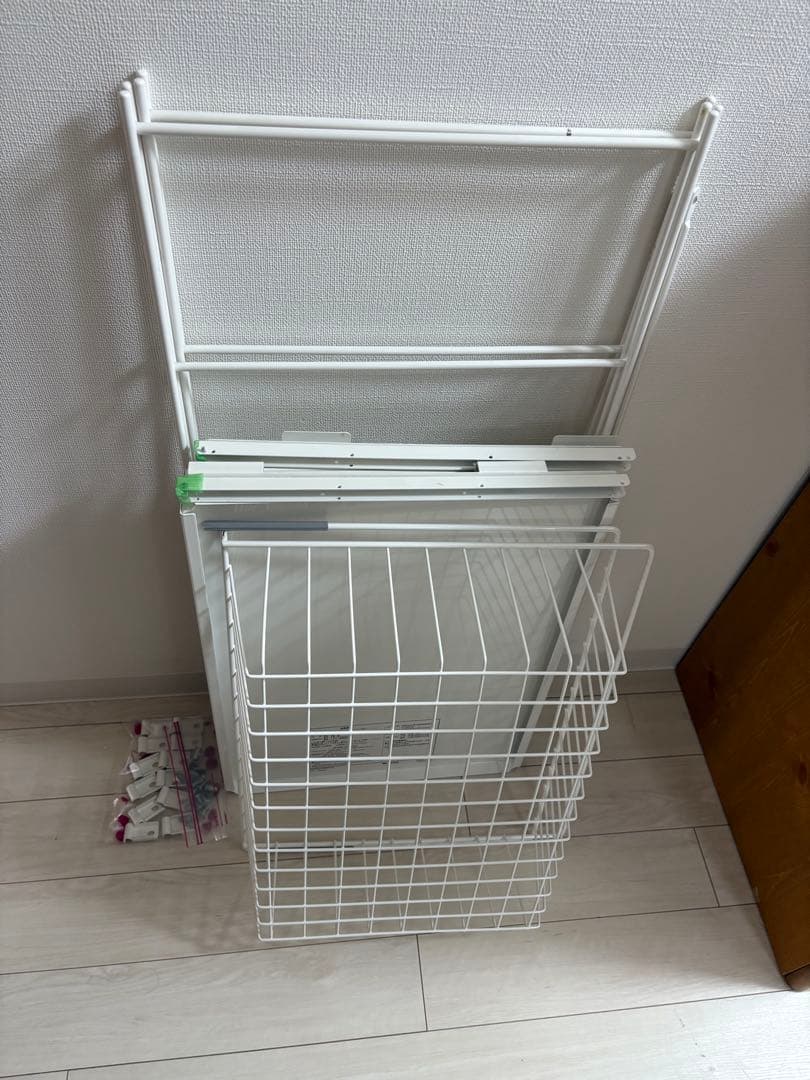 無印スチールユニットシェルフ　スチールラック　小　ライトグレー　バスケット付