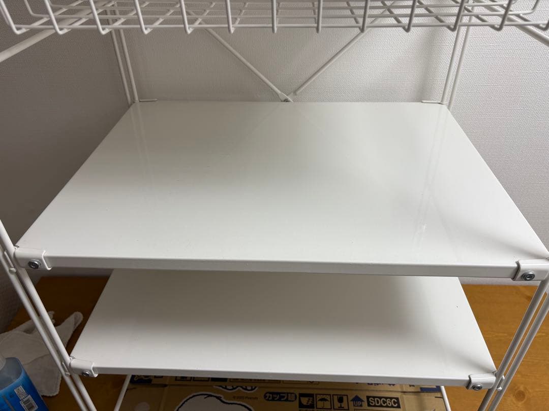 無印スチールユニットシェルフ　スチールラック　小　ライトグレー　バスケット付