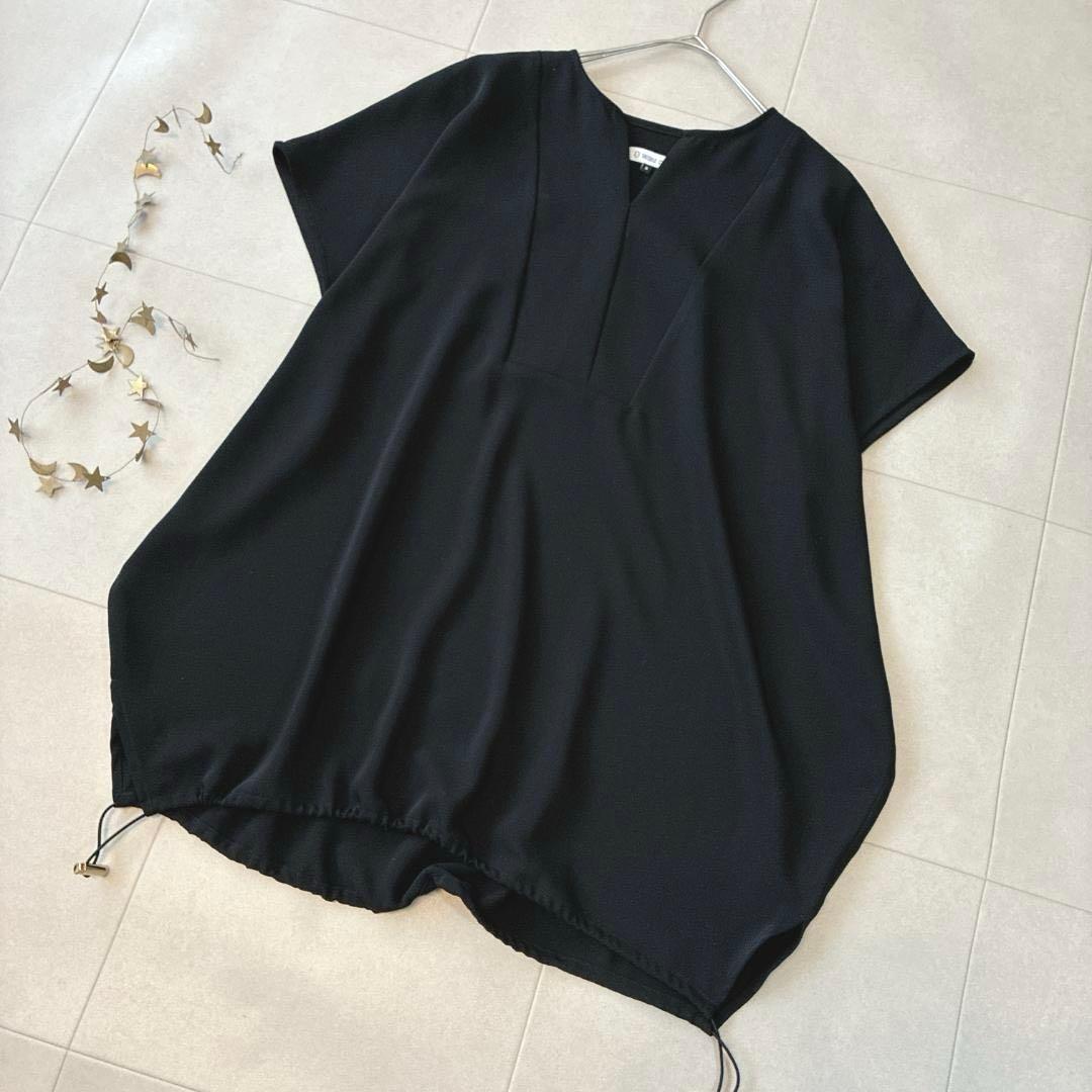24SS　owauno♡半袖 バルーンブラウス 2way コクーン ドロスト 黒