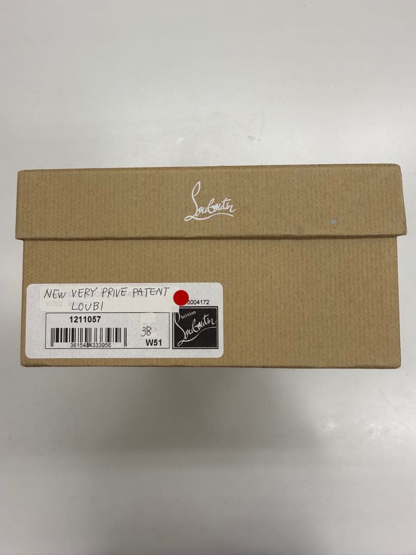 Christian Louboutin 赤 エナメル オープントゥ ハイヒール