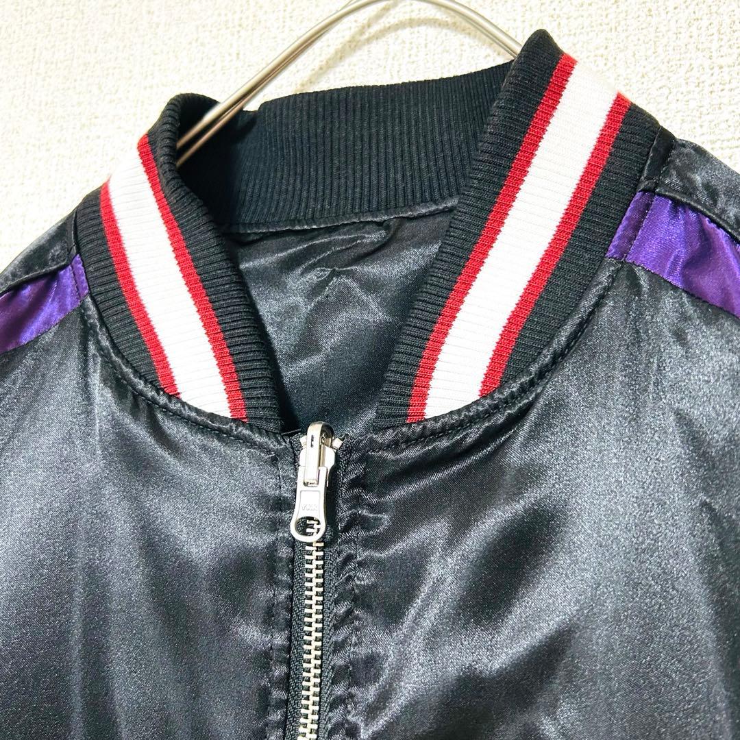 希少 XXL 抜刀娘 スカジャン リバーシブル 背面刺繍 黒 和柄 リブライン