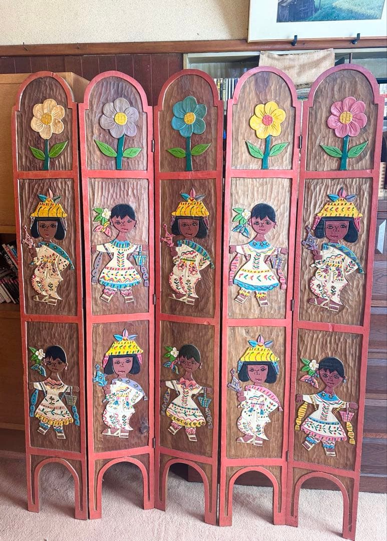 木製 手彫り パーテーション 衝立 海外製 メキシコ ヴィンテージ インテリア