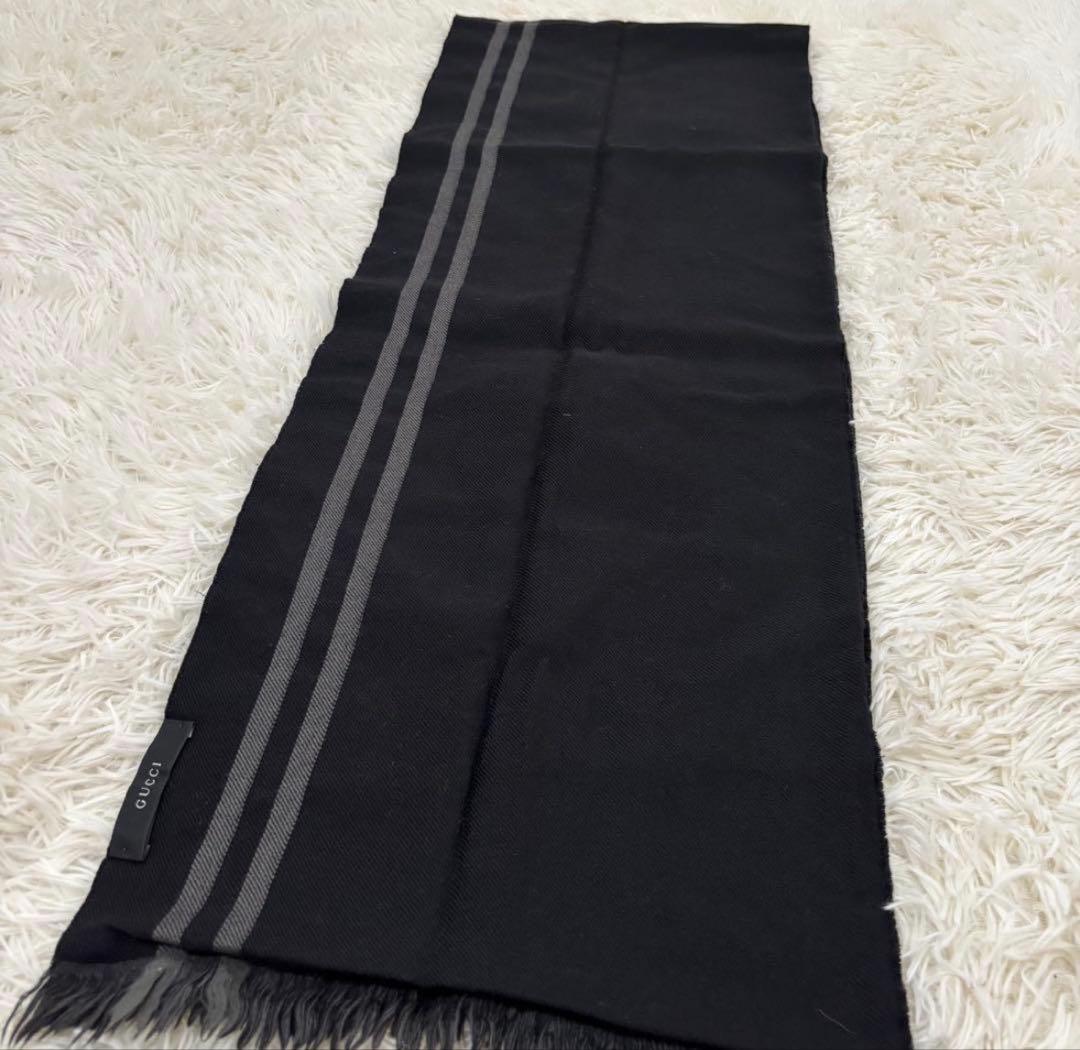 GUCCI グッチ GG ウール リバーシブル マフラー ブラック　グレー