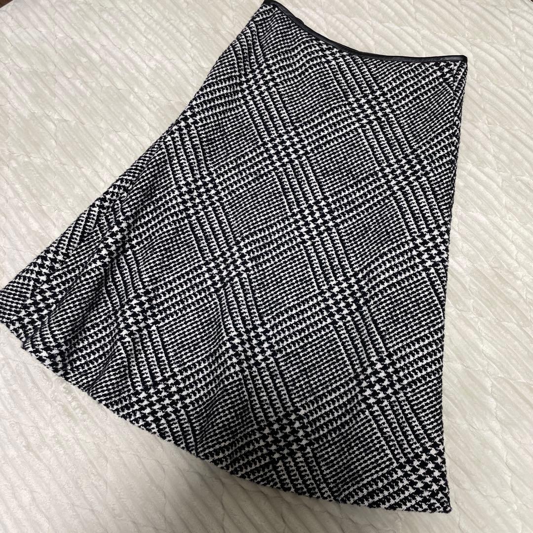 23区　ループヤーン チェック ツイード セミフレアスカート　46サイズ　2XL