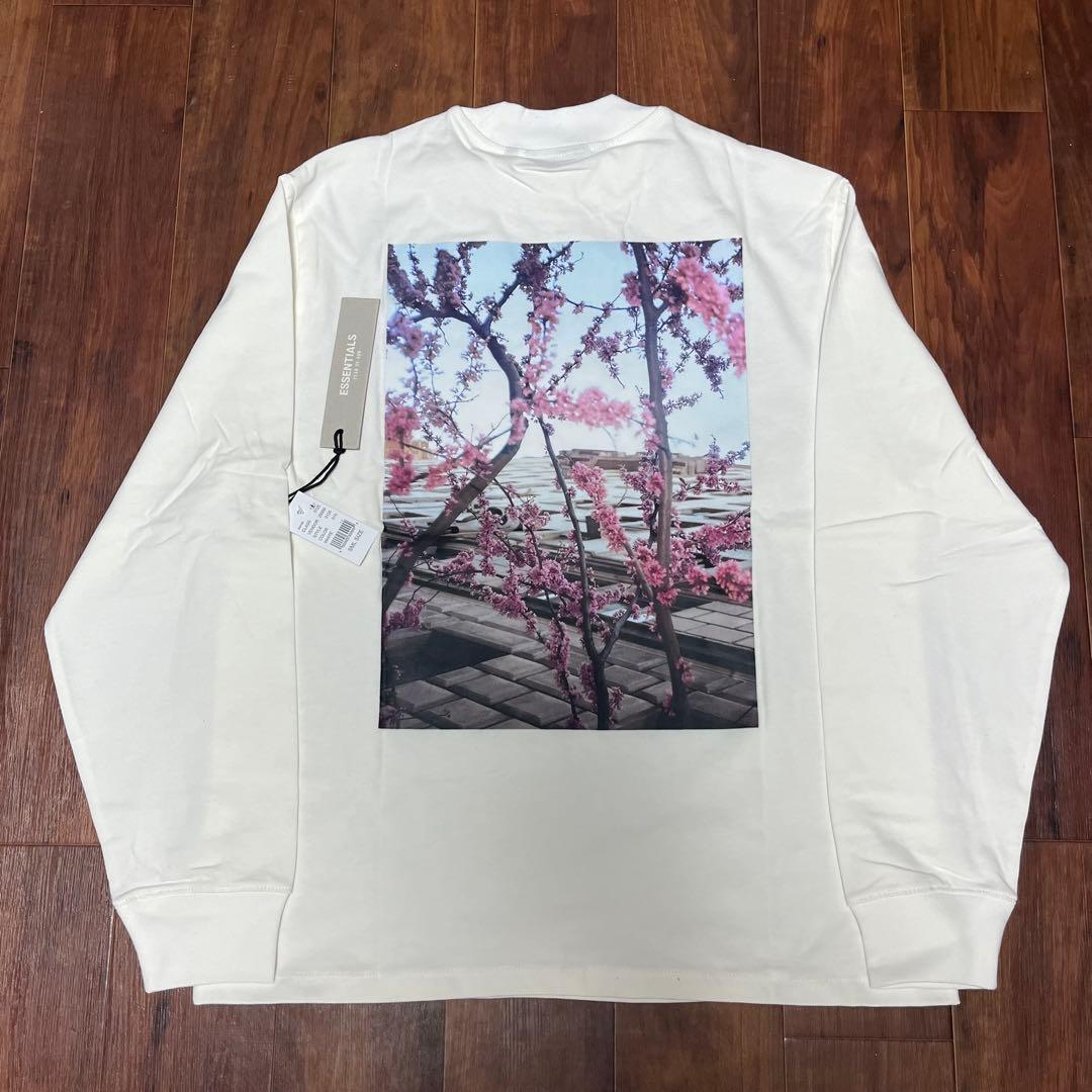 Fog Essentials 白tシャツ長袖ロンT花卉プリントロゴホワイト
