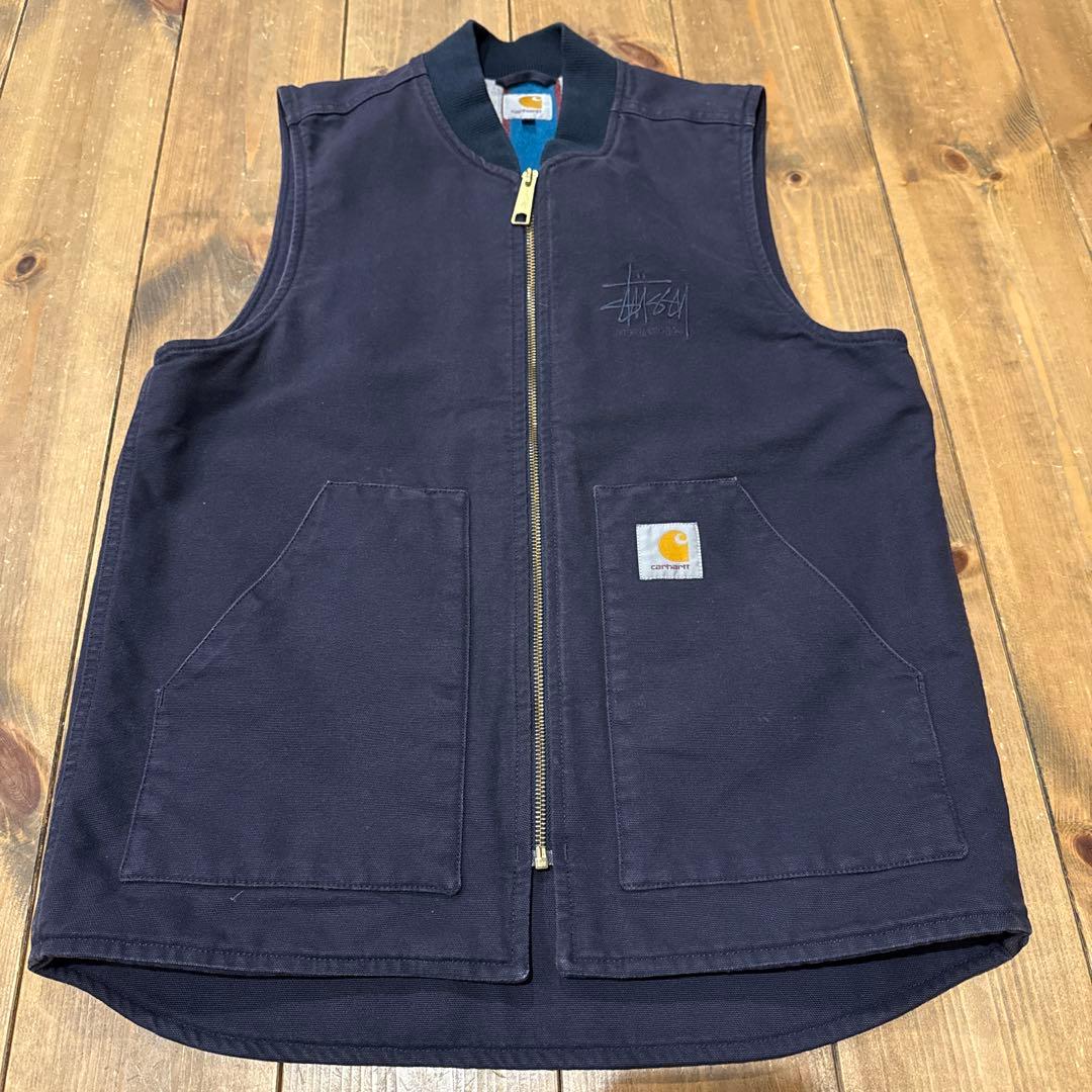 限定Stüssy x Carhartt カーハートベスト　黒xネイビー