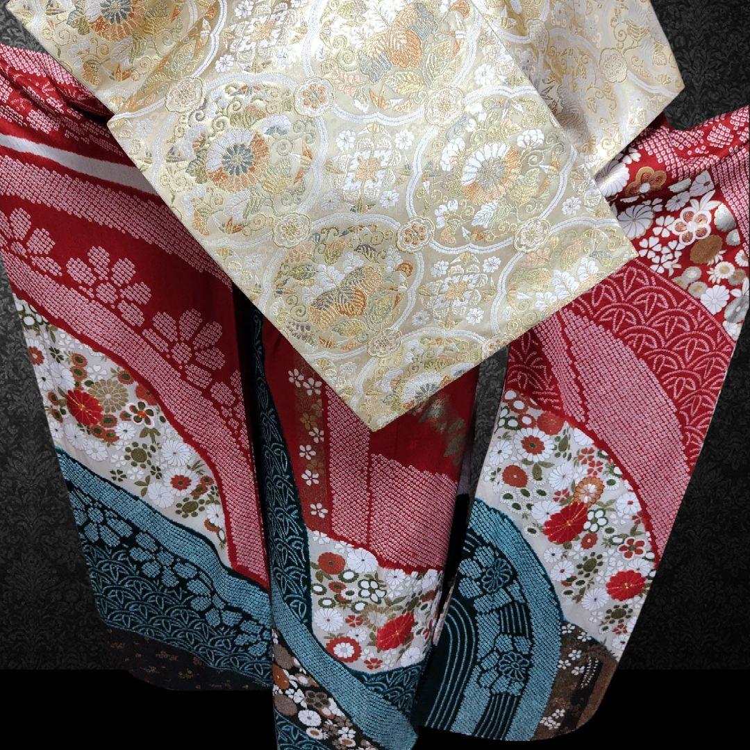 ☆とまとまと☆振袖フルセット(8点)・絞り・古典柄・吉翔文様・金駒刺繍
