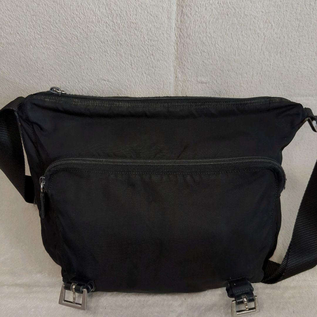 PRADA メッセンジャーバッグ ブラック 三角ロゴ レザー テスートナイロン