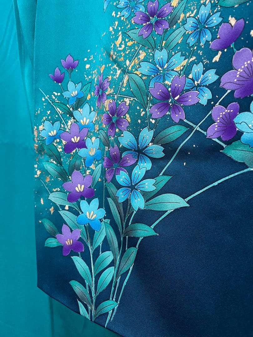 中古　※B品　振袖　仕立て上がり　グリーン　緑　色ヤケあり　B14