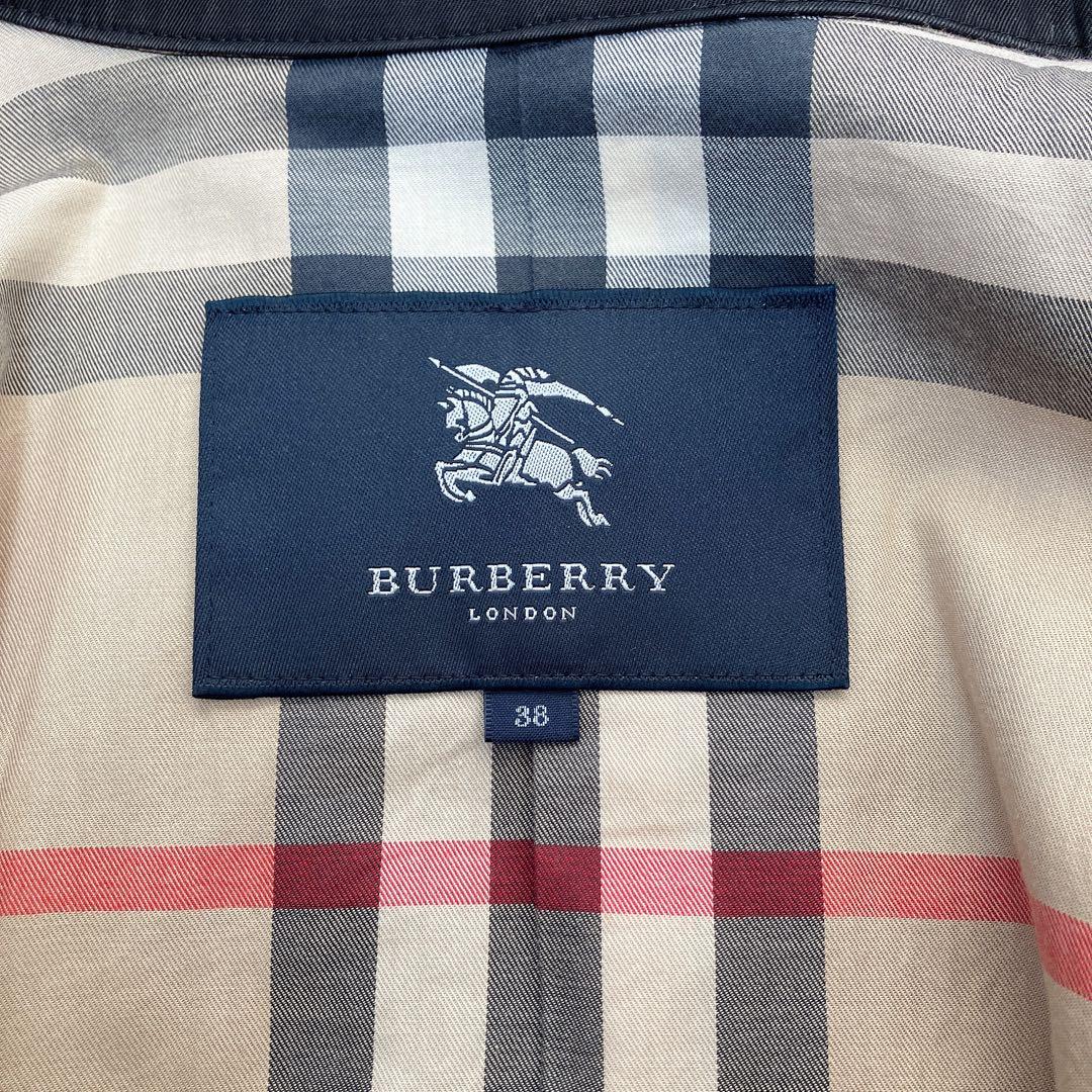 美品　バーバリーロンドン　ダブル　トレンチコート　メガチェック　レザー　ブラック