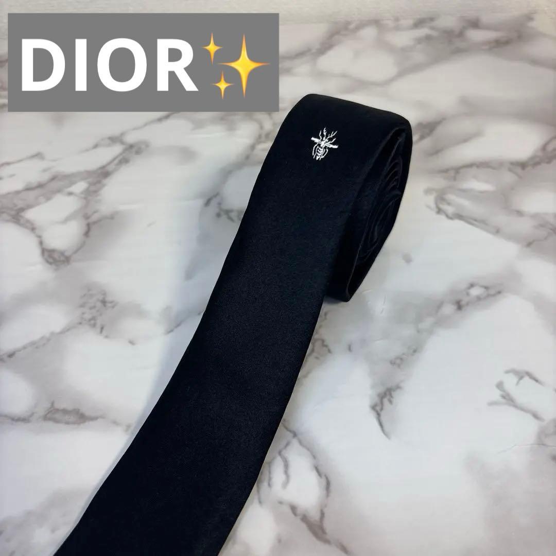 Dior ネクタイ　ブラック　黒色　蜂　ビー　ワンポイント　細身