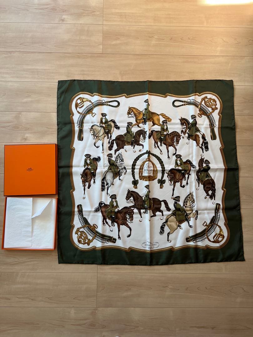 【最終価格】エルメス HERMES スカーフ カレ90 シルク 乗馬風景 馬