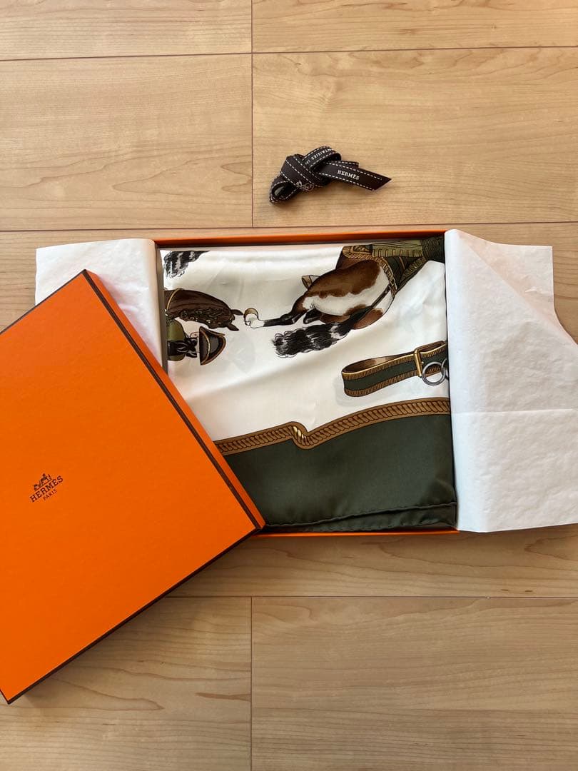 【最終価格】エルメス HERMES スカーフ カレ90 シルク 乗馬風景 馬