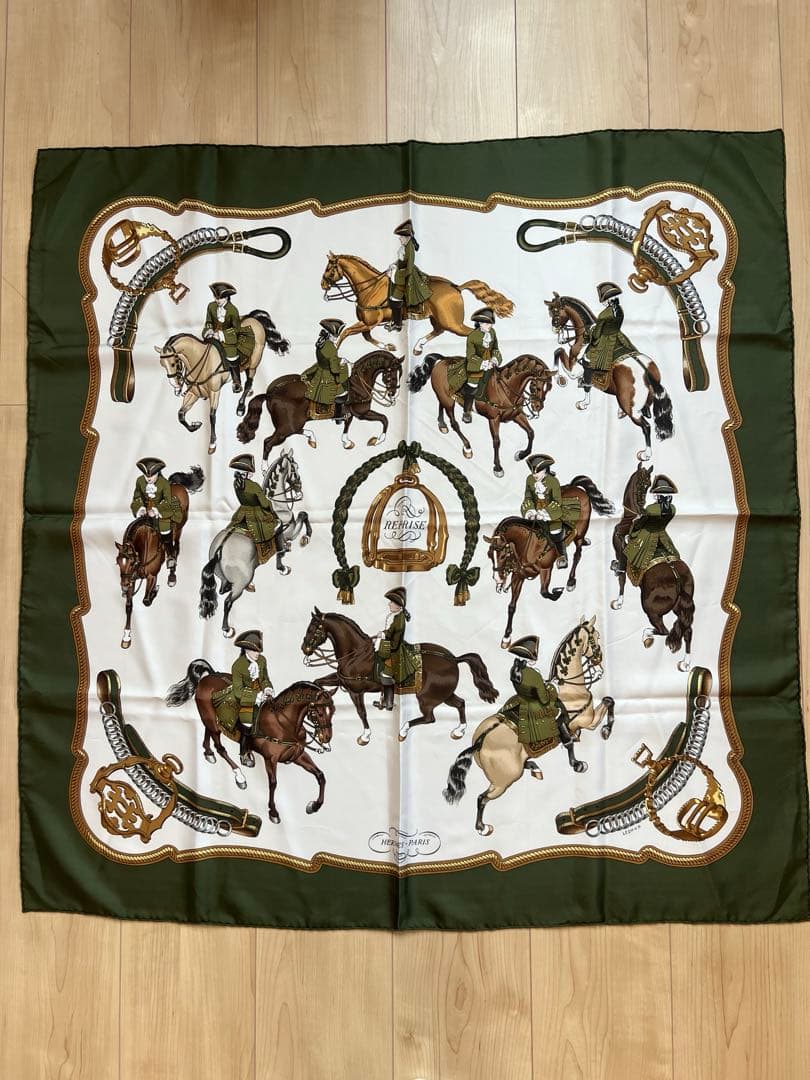 【最終価格】エルメス HERMES スカーフ カレ90 シルク 乗馬風景 馬