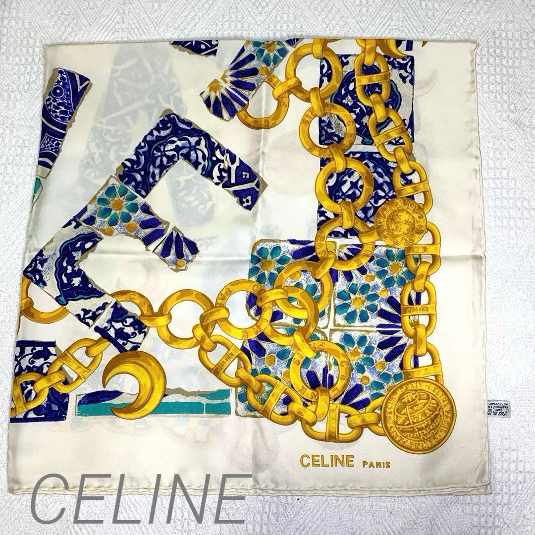 【美品】セリーヌ　CELINE　大判　スカーフ　パリ　シルク　100
