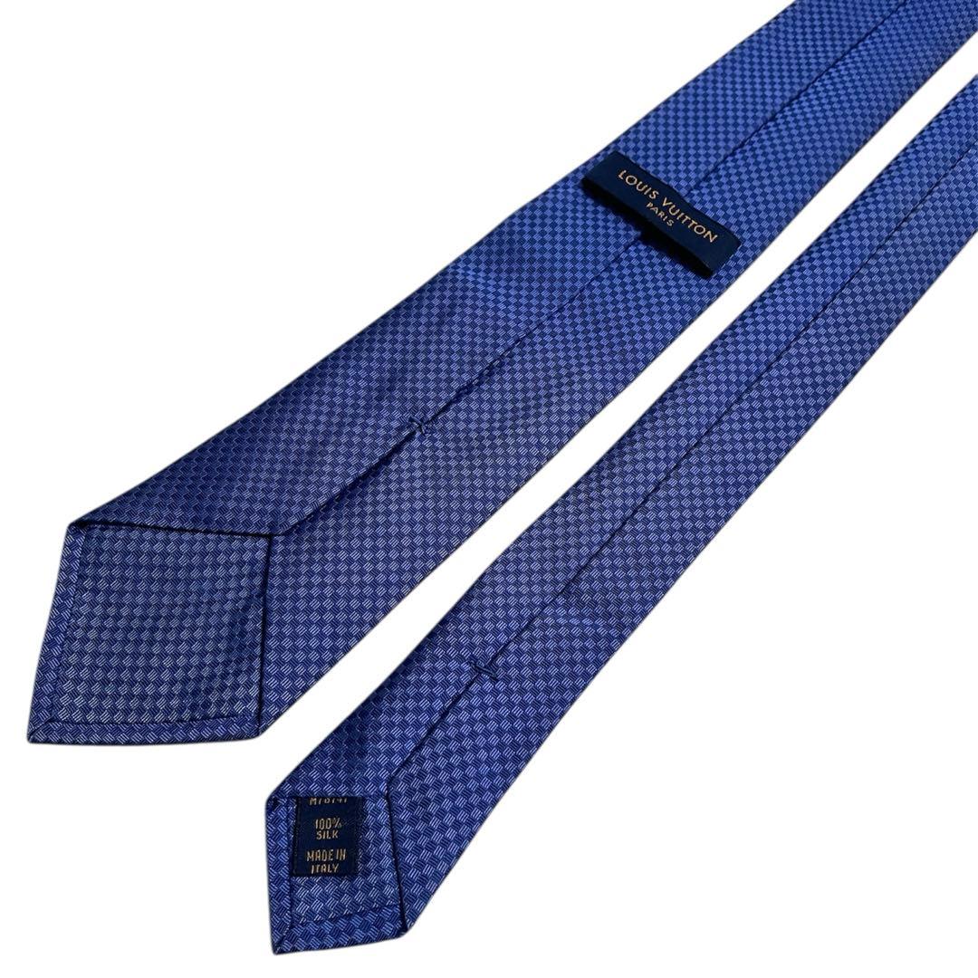 ルイヴィトン ネクタイ　マイクロダミエ　ブルー　ソリッドタイ