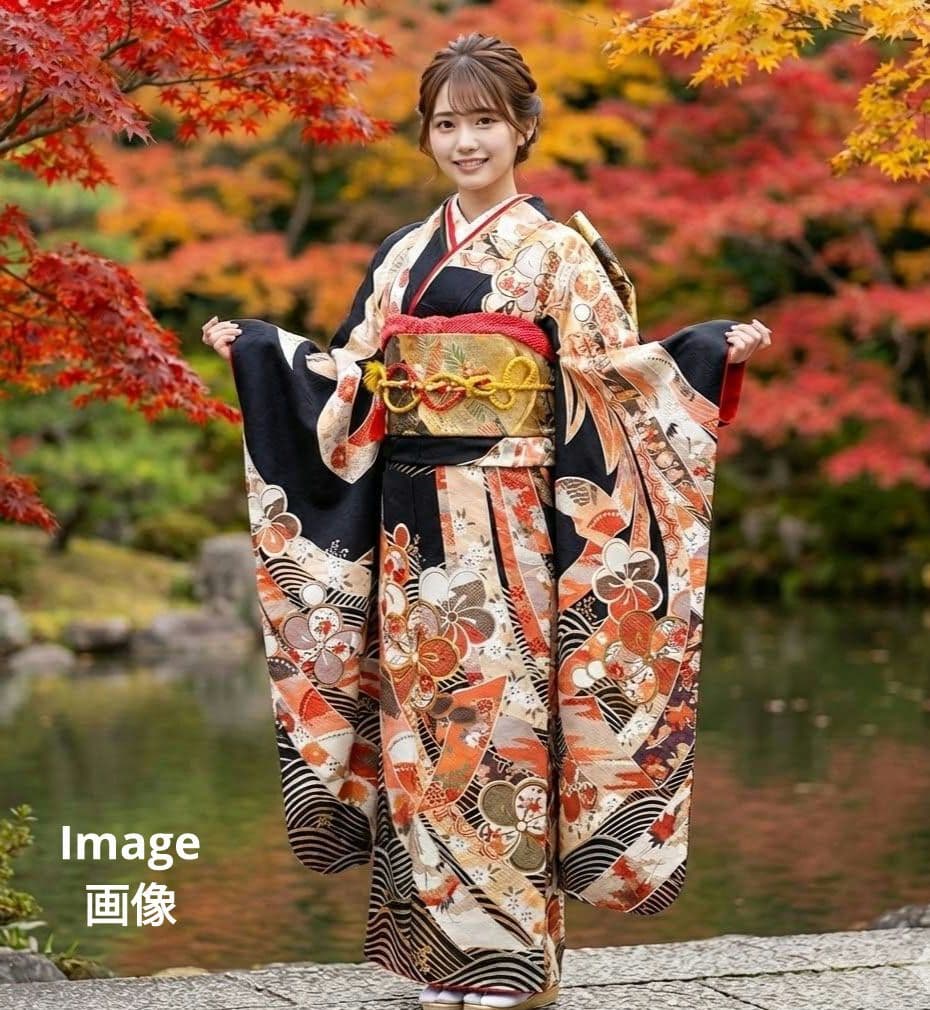 453【最終価格】古典柄　和モダン【正絹振袖7点フルセット】成人式卒業式謝恩会