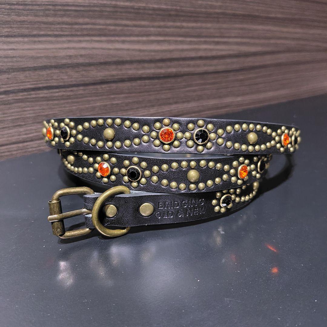 クロス橙■本革レザーフルスタッズナローベルト☆ヴィンテージアメカジビンテージ古着