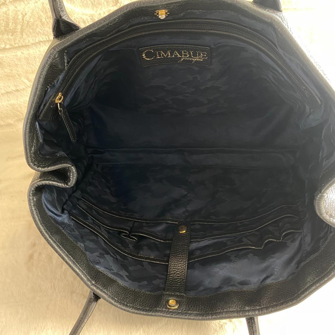 CIMABUE 大容量トートバッグ A4 シボ革 黒 ゴールド金具 メンズ
