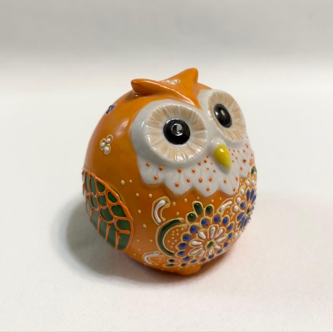 九谷 陶幸 フクロウ 梟 置物 インテリア 陶芸 縁起物 幸福