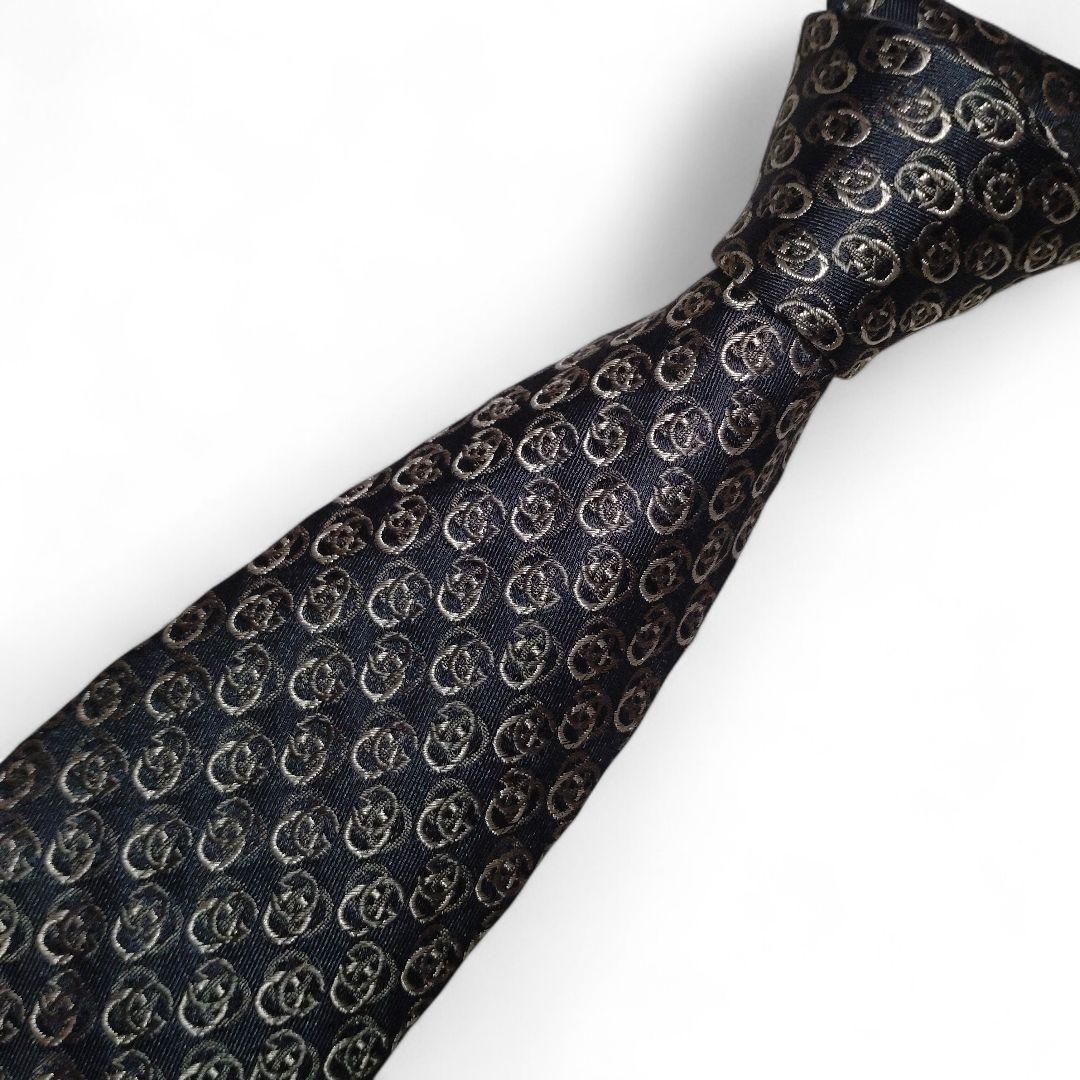 良品　GUCCI　ネクタイ　G総柄　シルク　ブラック