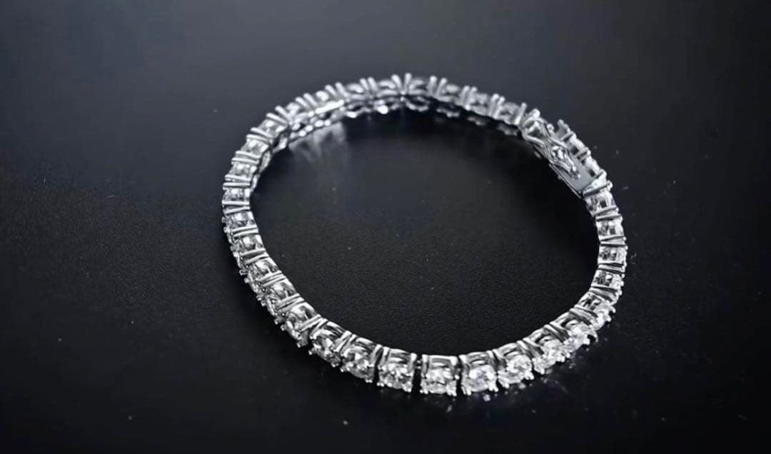 【話題独占】10ctモアサナイト×S925 テニスチェーンブレスレット／証明書付