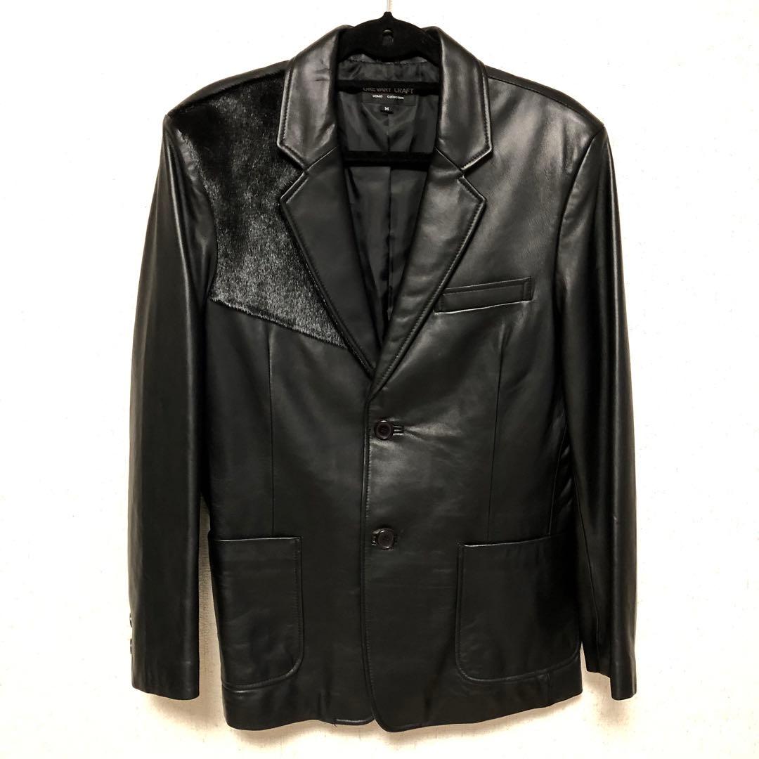 希少　羊革　本革　レザージャケット　ロカビリージャケット　切り替えし部分ハラコ