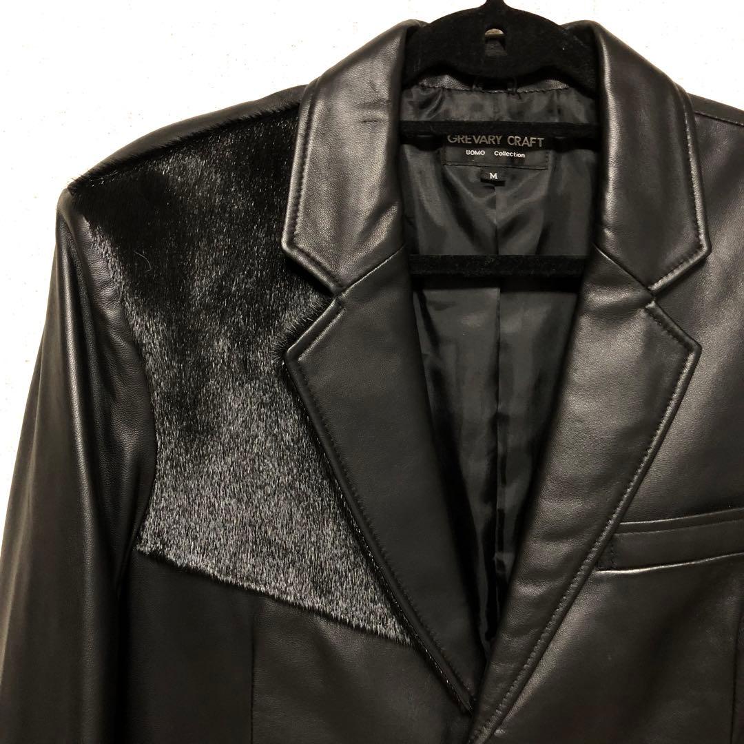 希少　羊革　本革　レザージャケット　ロカビリージャケット　切り替えし部分ハラコ