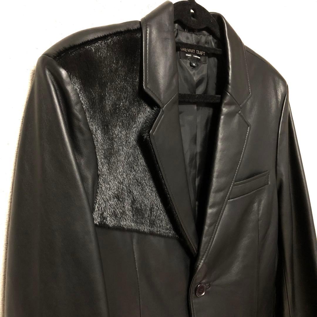 希少　羊革　本革　レザージャケット　ロカビリージャケット　切り替えし部分ハラコ