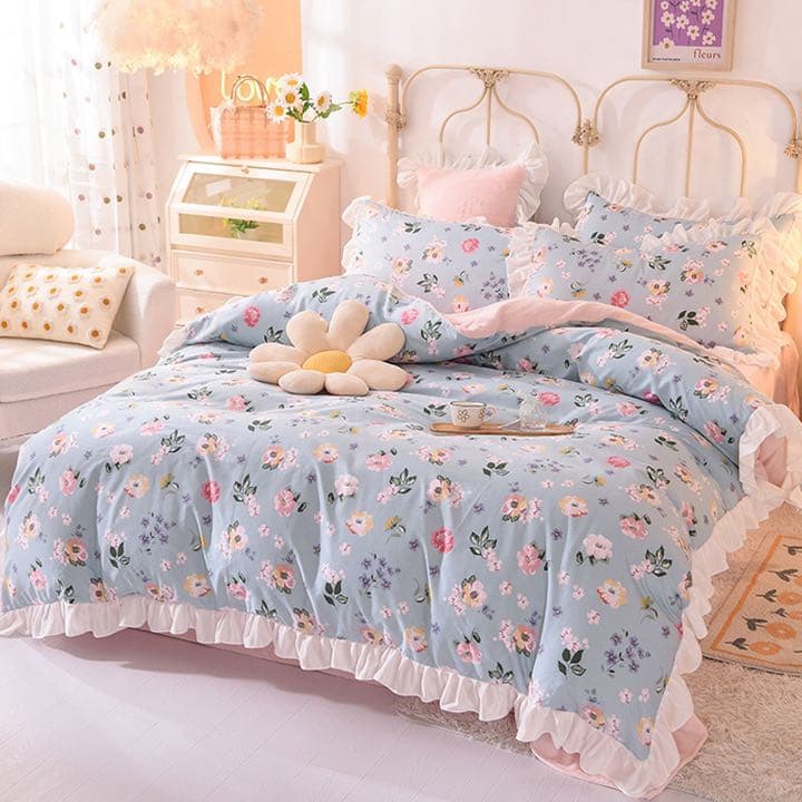 新作 寝具4点セット 秋冬暖かいカバーセット 花柄 可愛い 掛け布団カバーセット