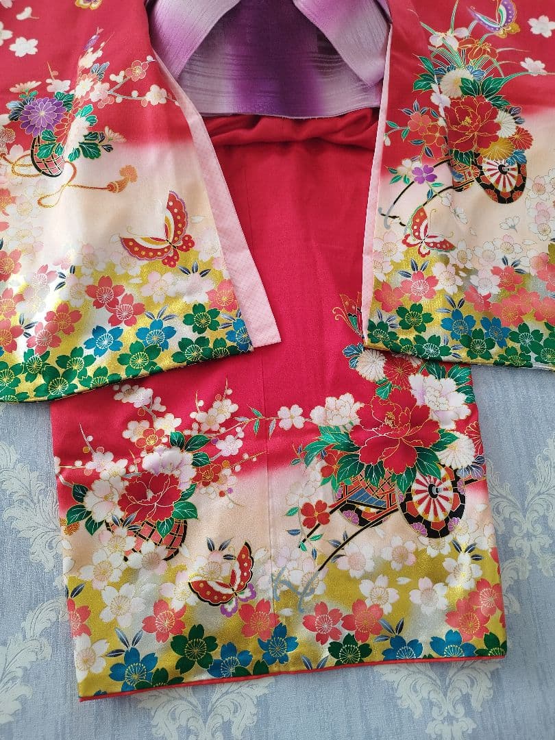 桜柄 7歳着物 七五三祝い着【美品・正絹】つくり帯セット