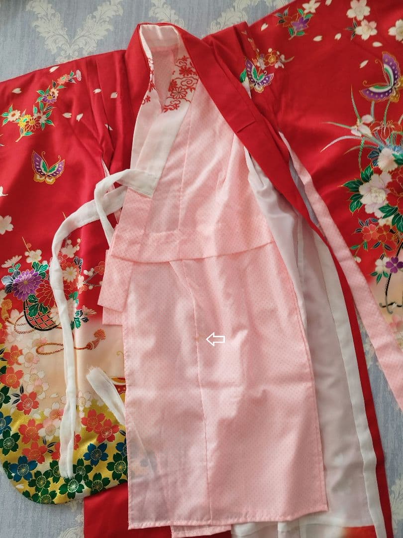 桜柄 7歳着物 七五三祝い着【美品・正絹】つくり帯セット